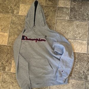 Champion Light Gray Men's Hoodie with Red Logo xl